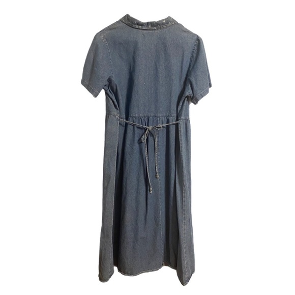 VTG Shirt Waist Embroidery Prairie Dress Blue Denim Cottage Midi 22/24 Plus Size - Picture 9 of 13